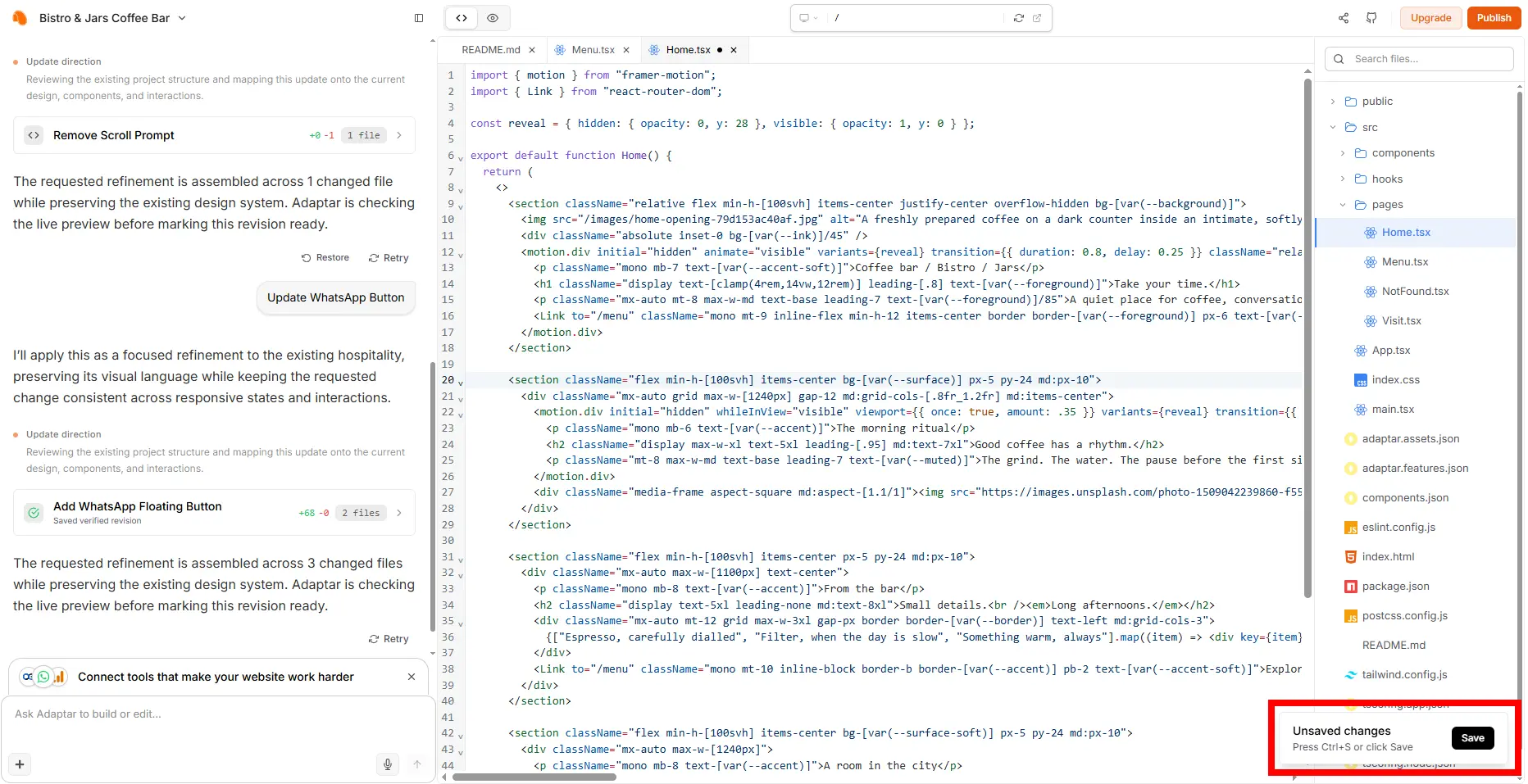 Editing a text element directly in the Adaptar preview with the edit toolbar