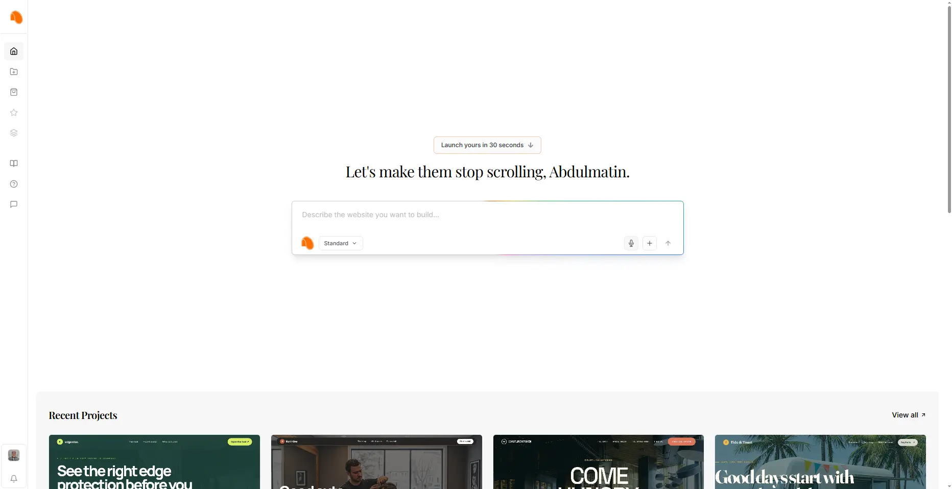 The Adaptar home screen with the website description prompt