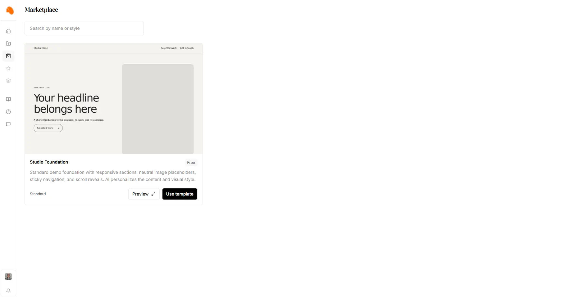 The Adaptar template marketplace with search, preview, and use-template options