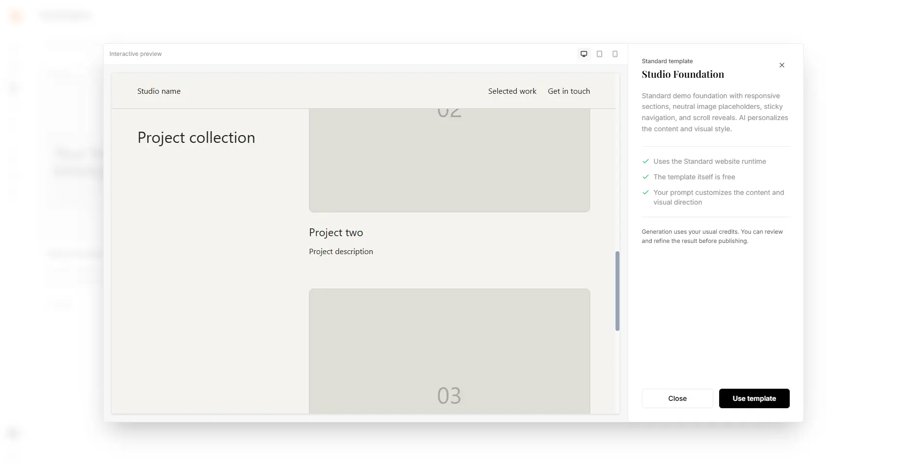 Previewing a template in the interactive template preview