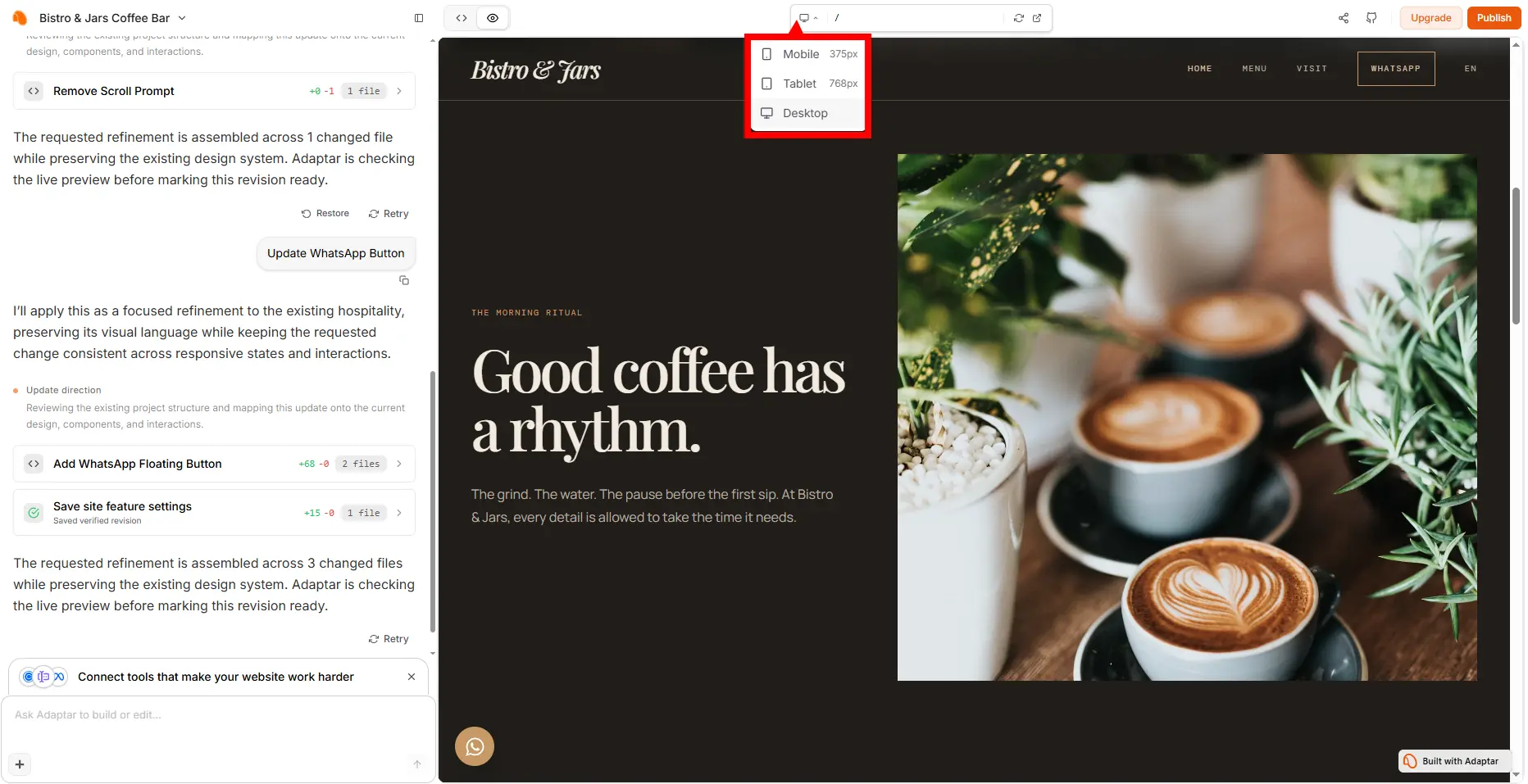 Adaptar preview with desktop and mobile responsive sizes