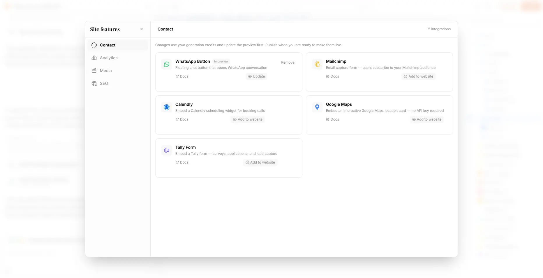 Choosing and configuring a site feature in the Adaptar workspace
